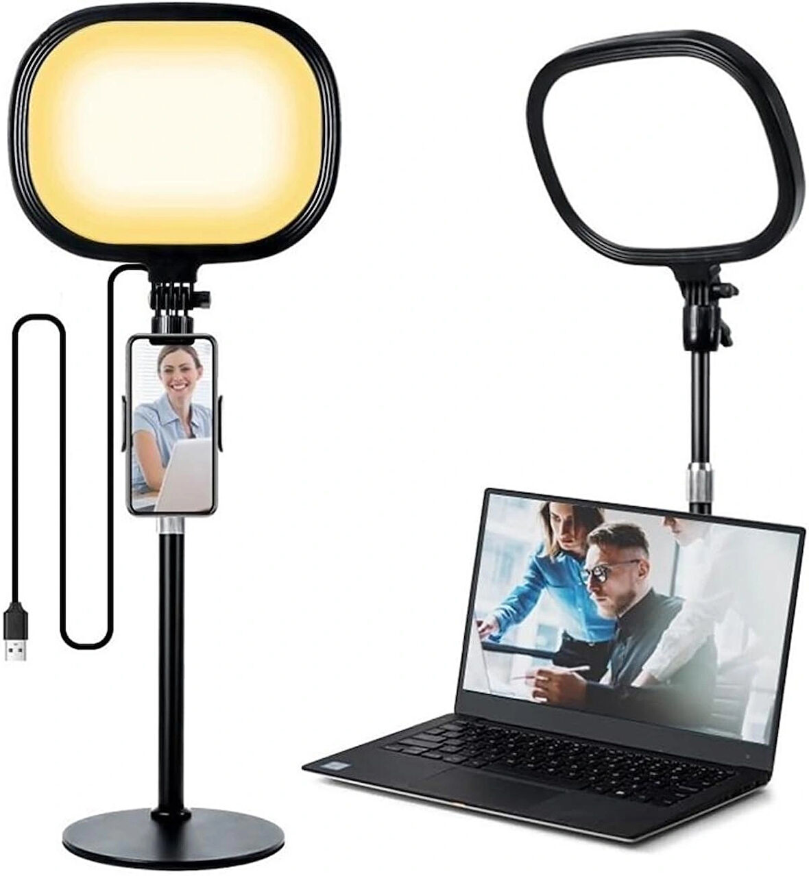 Coverzone Beyaz Sarı Led Aydınlatma Video ve Fotoğraf Çekimi için Sürekli Işık Youtuber Twich Yayın Işığı Ürün Göresel Fotoğraflama Tripodlu Aydınlatma 23cm SY-039