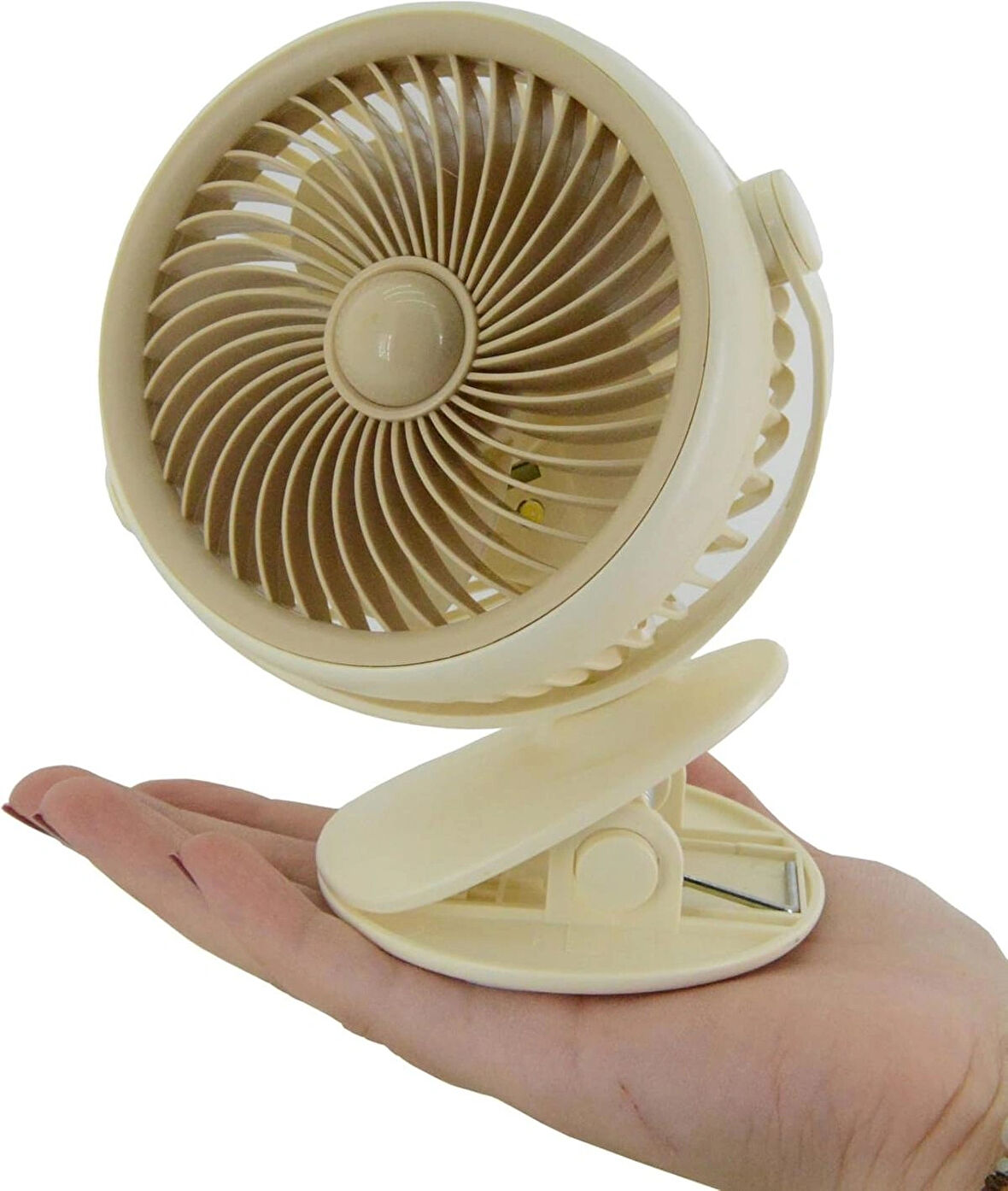 Coverzone Taşınabilir Mini USB Şarjlı Fan Kıskaçlı Masa Kenarına 3 Kademeli Hız Ayarı Şarj Edilebilir Mini Vantilatör Soğutucu 14cm Mini Fan YS2285 Krem