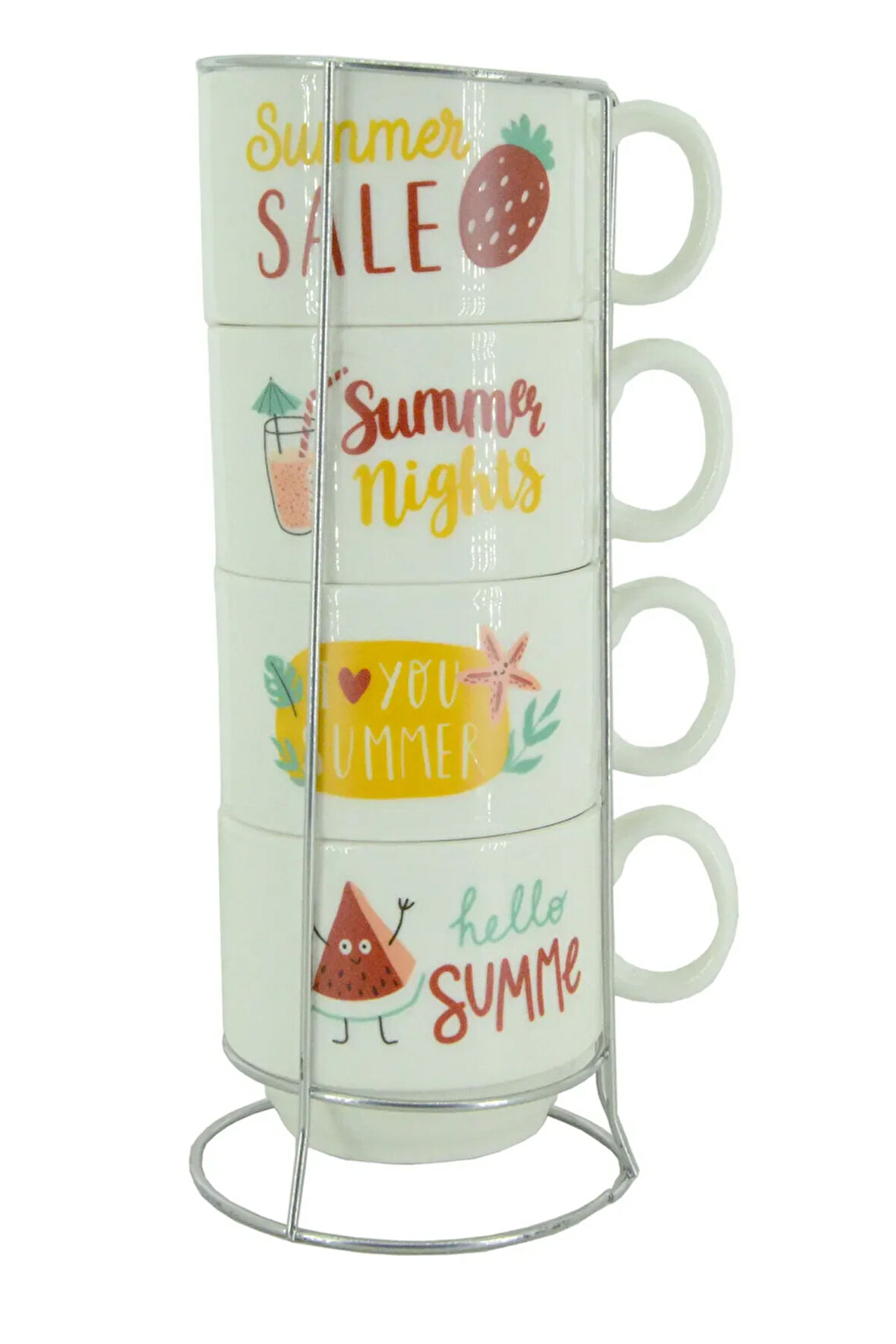 Renkli Yaz Temalı 200 ml Seramik Kupa Bardak Çay ve Kahve Servisleriniz için Renkli Tasarım