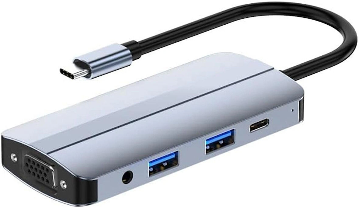 Coverzone Çoklayıcı Adaptör 8 in 1 Type-C To SD FT, USB 3.0 Macbook uyumlu HDTV VGA Audio Adaptör 8in1 Çevirici Adaptör Çok Portlu Çoklayıcı 8 in 1 Tip C USB HUB BYL-2105