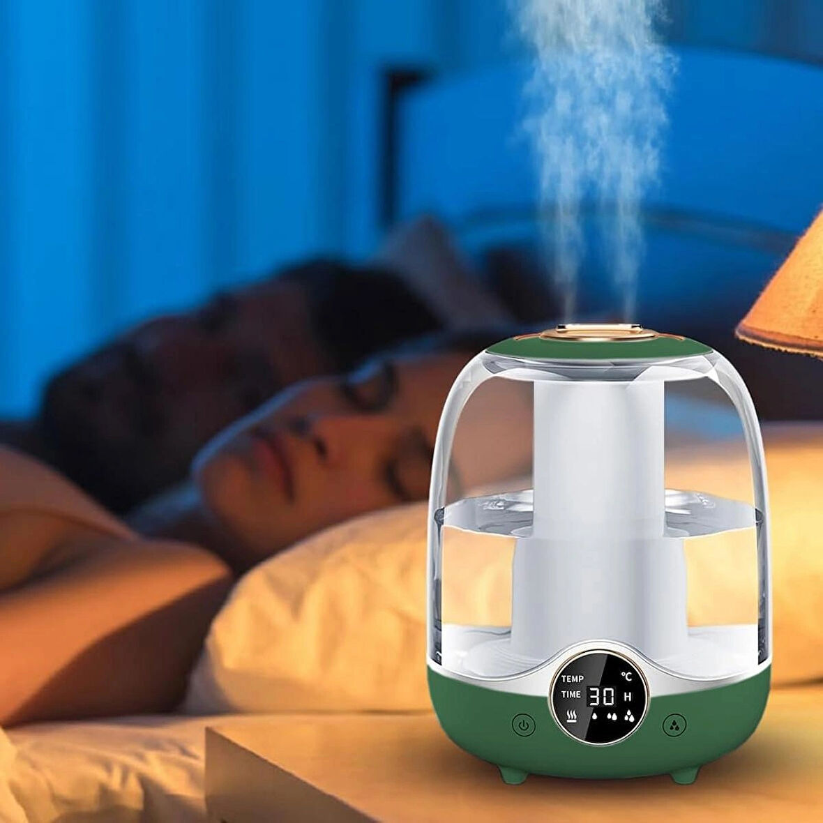 Coverzone 3 Litre Kapasiteli Humidifier Buhar Makinesi Nemlendirici Aroma Terapi Difüzörü  21x16 cm Ev Ofis Spa Oda Nemlendirici K07 (Yeşil)