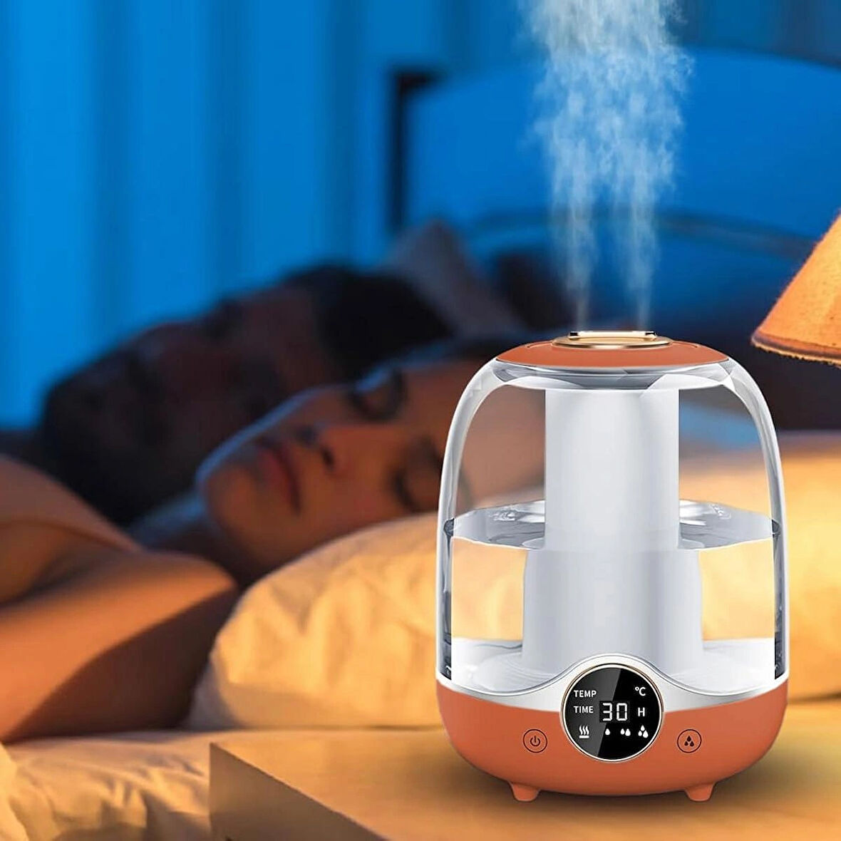 Coverzone 3 Litre Kapasiteli Humidifier Buhar Makinesi Nemlendirici Aroma Terapi Difüzörü  21x16 cm Ev Ofis Spa Oda Nemlendirici K07 (Turuncu)
