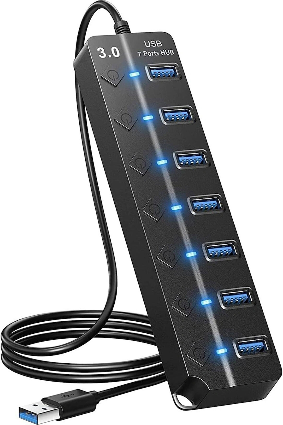 Coverzone 7 Bağlantı Noktalı USB Hub Bölücü Çoklu Hub USB 3.0 Adaptörü USB Çoklu Bağlantı Noktalı Anahtarlı ve Işıklı Güç Adaptörü ZR790