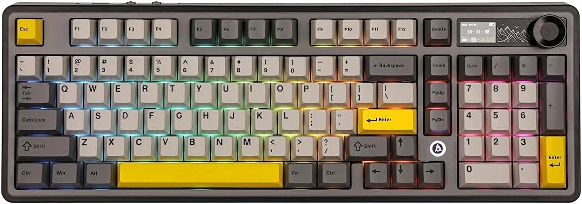Coverzone Ajazz AK980 Ekranlı Mekanik Klavye RGB, Tam Boy Hot-Swap 3 Modlu 8000 Mah Batarya Oyun Klavyesi, Bluetooth /2.4g Kablosuz/Type-C Kablolu Siyah/Gift Switch
