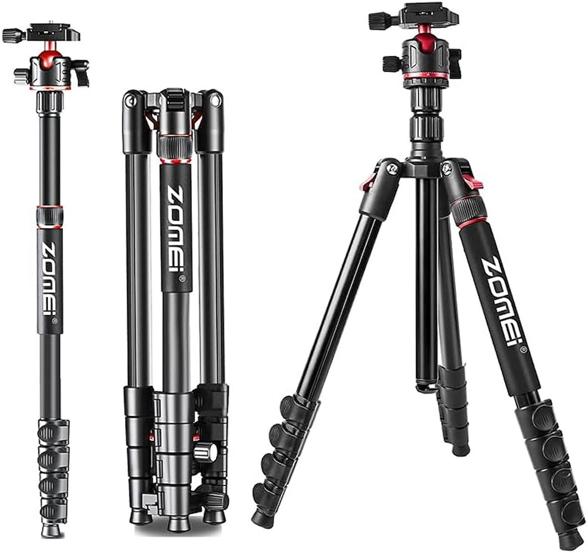 Coverzone Zomei Q200 Profesyonel Tripod & Monopod - Kaliteli Alüminyum Taşınabilir 200 cm Yükseklik Telefon Tutucu ve Bluetooth Kumanda ile Birlikte