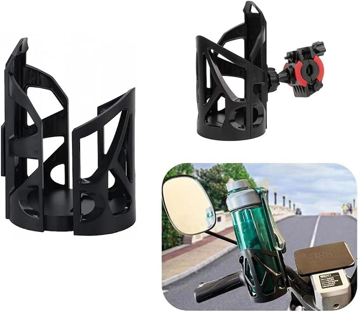 Coverzone Bisiklet Motosiklet ve Scooter için Gidon Uyumlu Bardak Tutucu Universal Modellere Uyumlu Kolay Kurulum SH-3133 - Gidon Tutucu