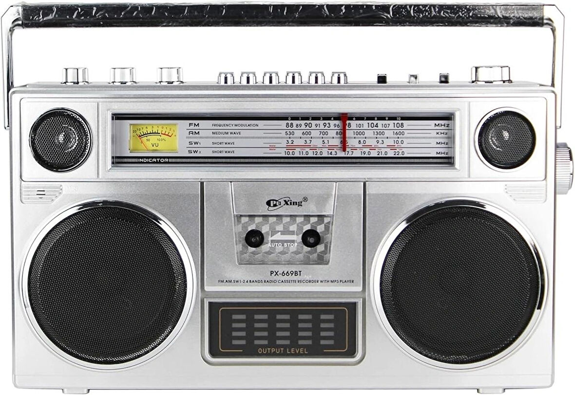 Coverzone Taşınabilir Radyo Müzik Seti Kaset Çalar FM Nostalji Tasarım USB MP3 Player Bluetooth Hoparlör Retro Nostalji Radyo CVR-668BT (Gri)