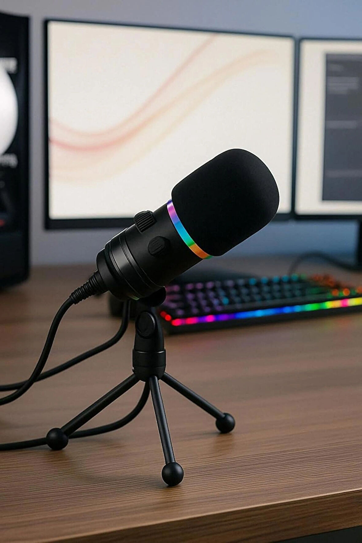 Coverzone RGB Profesyonel Stüdyo Mikrofon Kayıt USB/XLR Çift Modlu Podcast Dinamik Mikrofon Masaüstü Canlı Yayın Mikrofonu PC USB, Oyun, Podcast, Kayıt, Yayın, Mac, Windows ile Uyumlu Q1