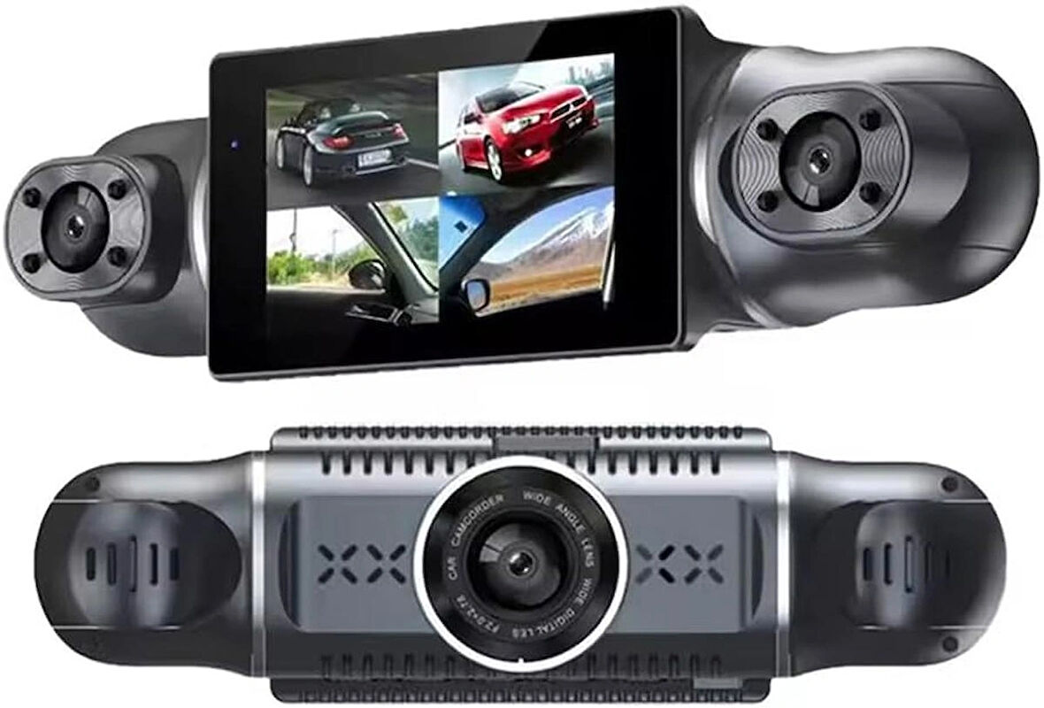 Coverzone HD Araç kamerası 3.0inç IPS Ekran, Geniş Görüş Açısı Ön Arka ve Araç içi 4 Kamera Kanal Desteği, FHD 1920 * 1080P 30fps, TF Kart Desteği Dash Cam (S8)