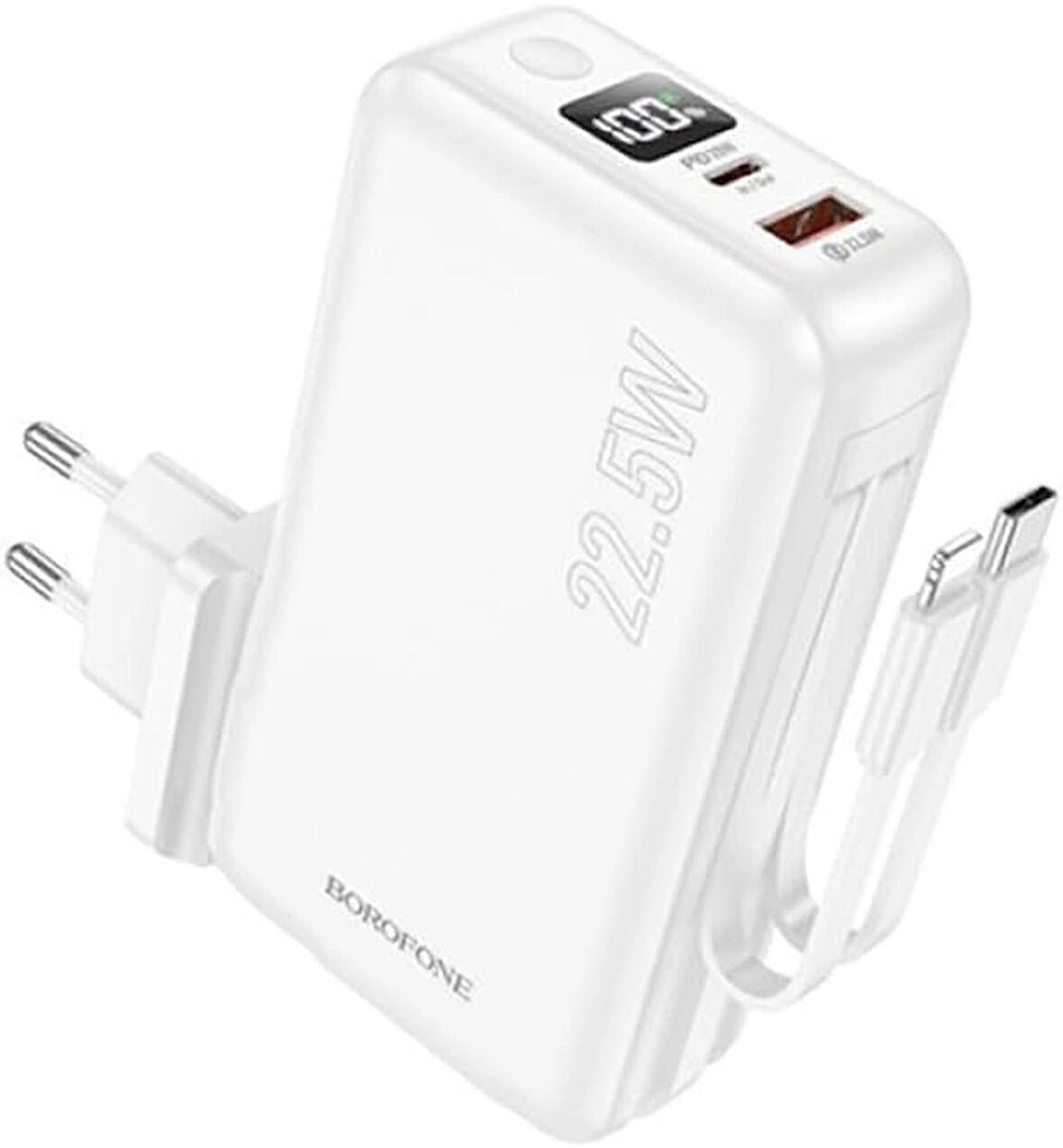 Coverzone Borofone 10000mAh Powerbank, Avrupa ve Amerika Adaptörlü Güç Bankası, iPhone ile Uyumlu Şarj Seviyesi Led Gösterli Kompak ve Modern Tasarım BJ39