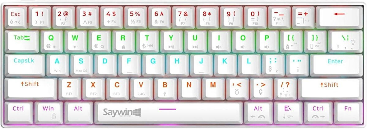 Coverzone Saywin 3 Modlu Türkçe Q Tuş Dizilimi RGB Mekanik Oyuncu Klavye - Mavi Switch - KB610