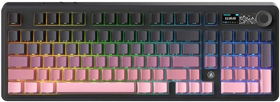 Ajazz AK980 Kablosuz Hot-Swap TFT Ekranlı Mekanik Oyun Klavyesi 8.000 Mah Batarya Pembe - Gift Switch