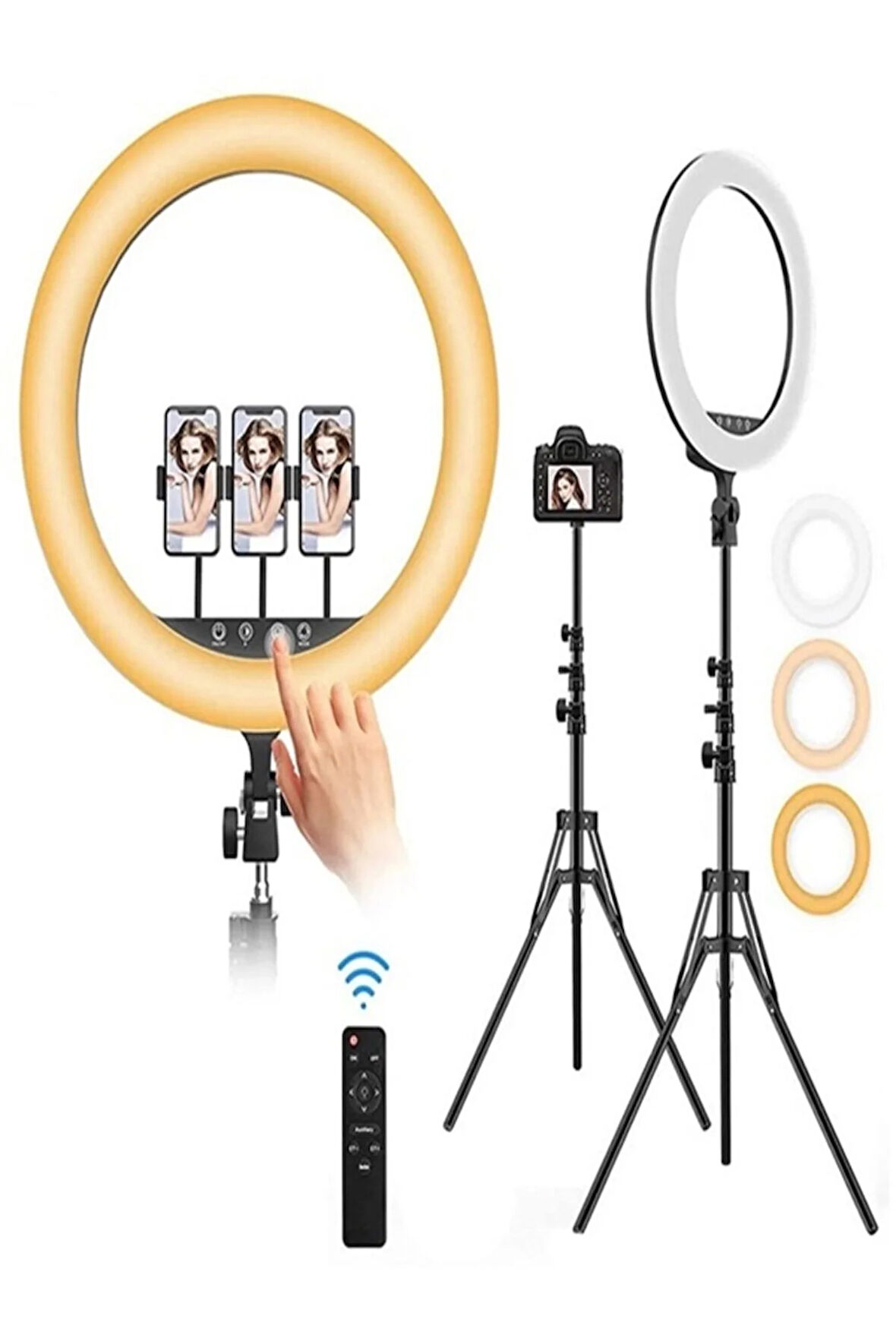 18 inch Halka ışık Tripodlu 3 Telefon Tutuculu Kumandalı Çift Usb Youtuber Makyaj ışığı