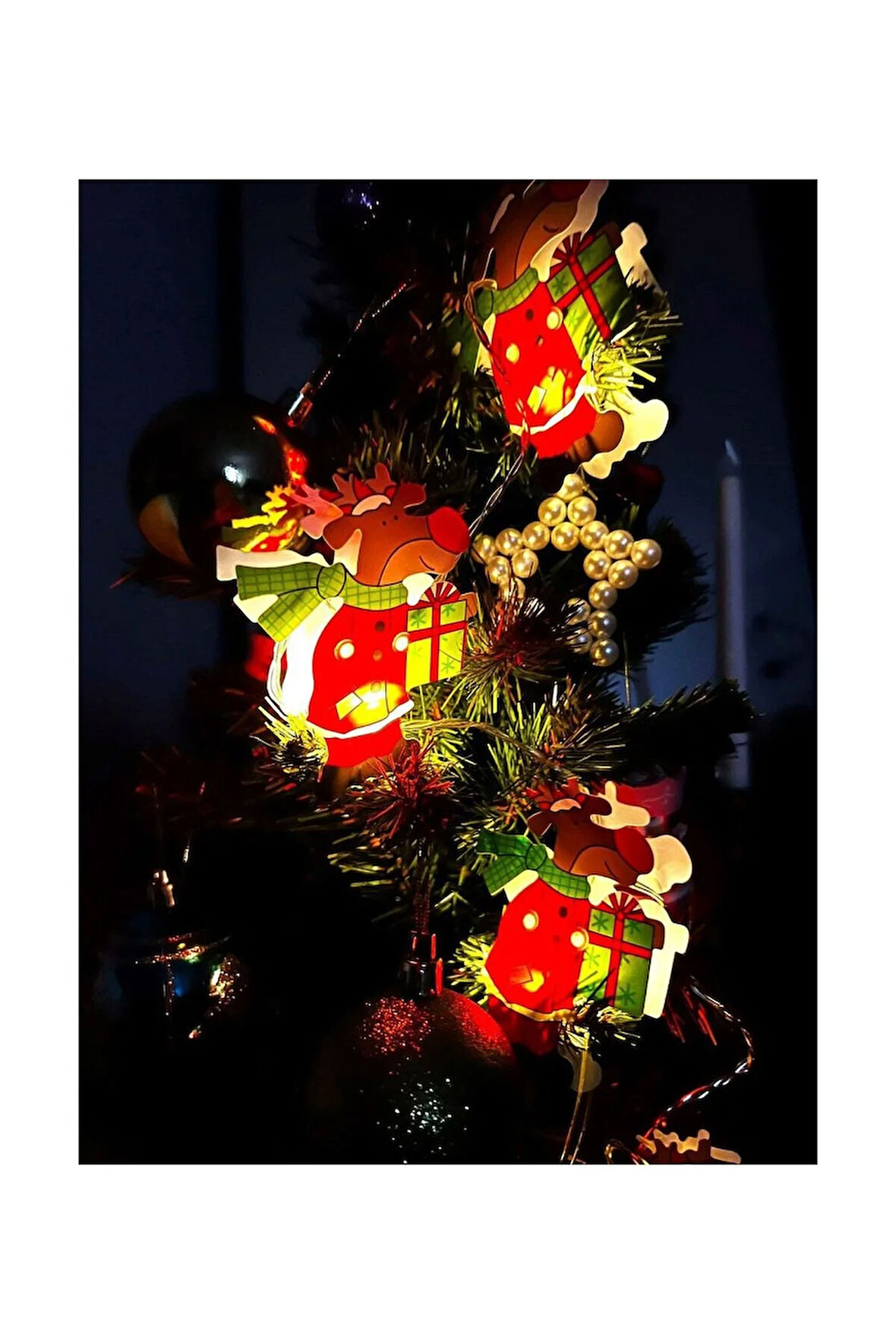 Pilli 2 Metre Noel Kıyafetli Geyikli Çok Amaçlı Led Dekoratif Aydınlatma Şeridi