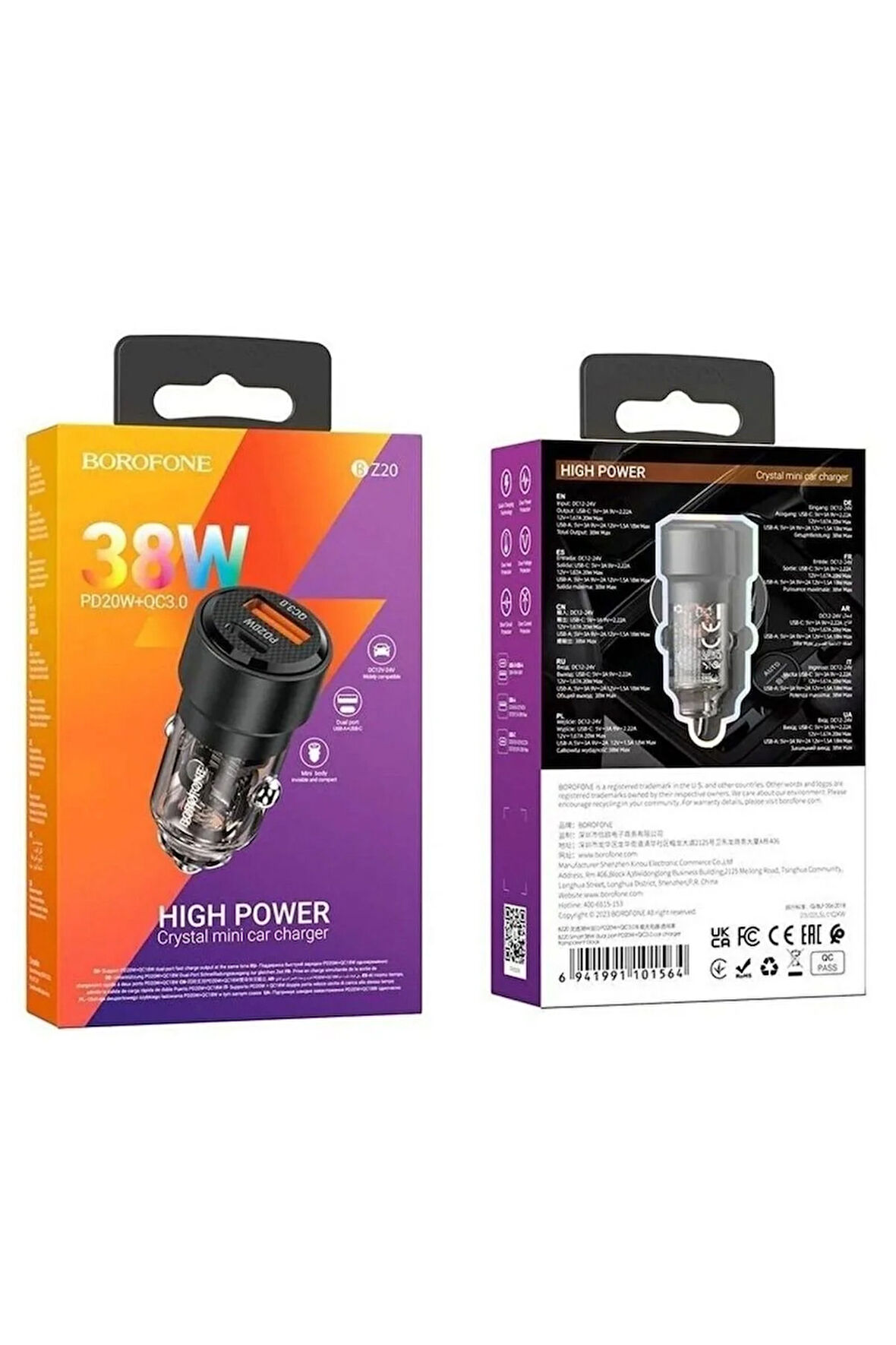 Araç Çakmak Şarj 38W Dual Port PD20W + QC3.0 Yüksek Tablet Telefon ve Şarj Araba Çakmak Şarj BZ20