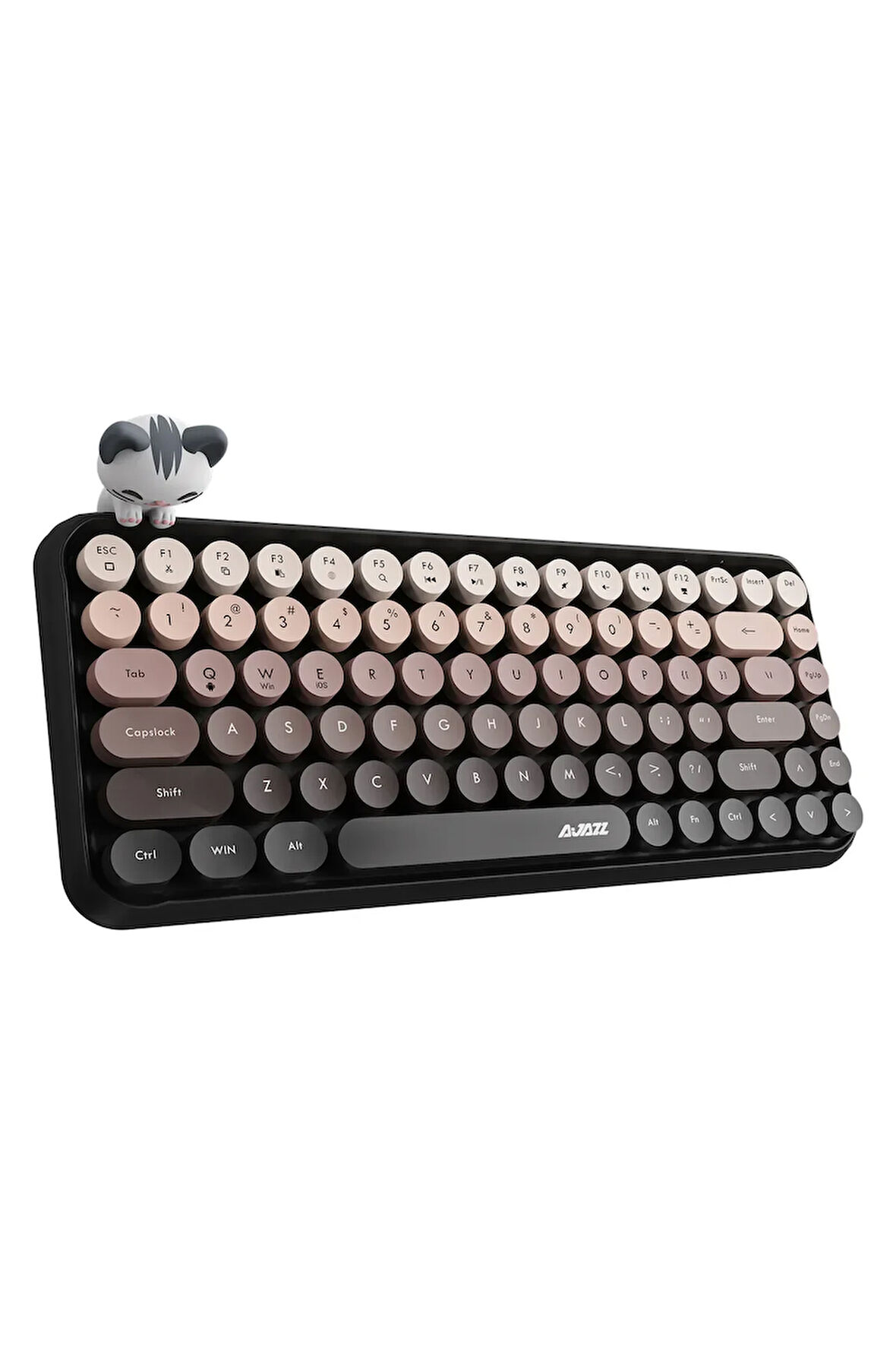 Kablosuz Klavye - Bluetooth, Retro, Yuvarlak Tuşlu, Kedi Süs Aksesuarı, Sessiz AJAZZ AJ308i