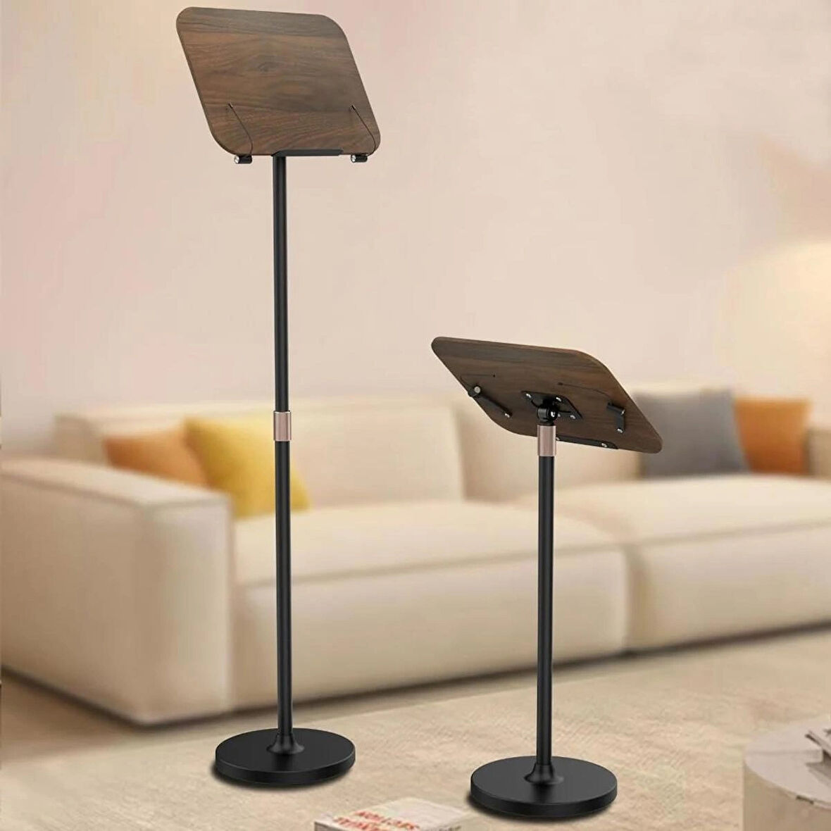 Coverzone S02 Katlanabilir Kitap Standı - 55cm, Dayanıklı Metal & Ahşap, Laptop, Nota Sehpası, Sunum İçin