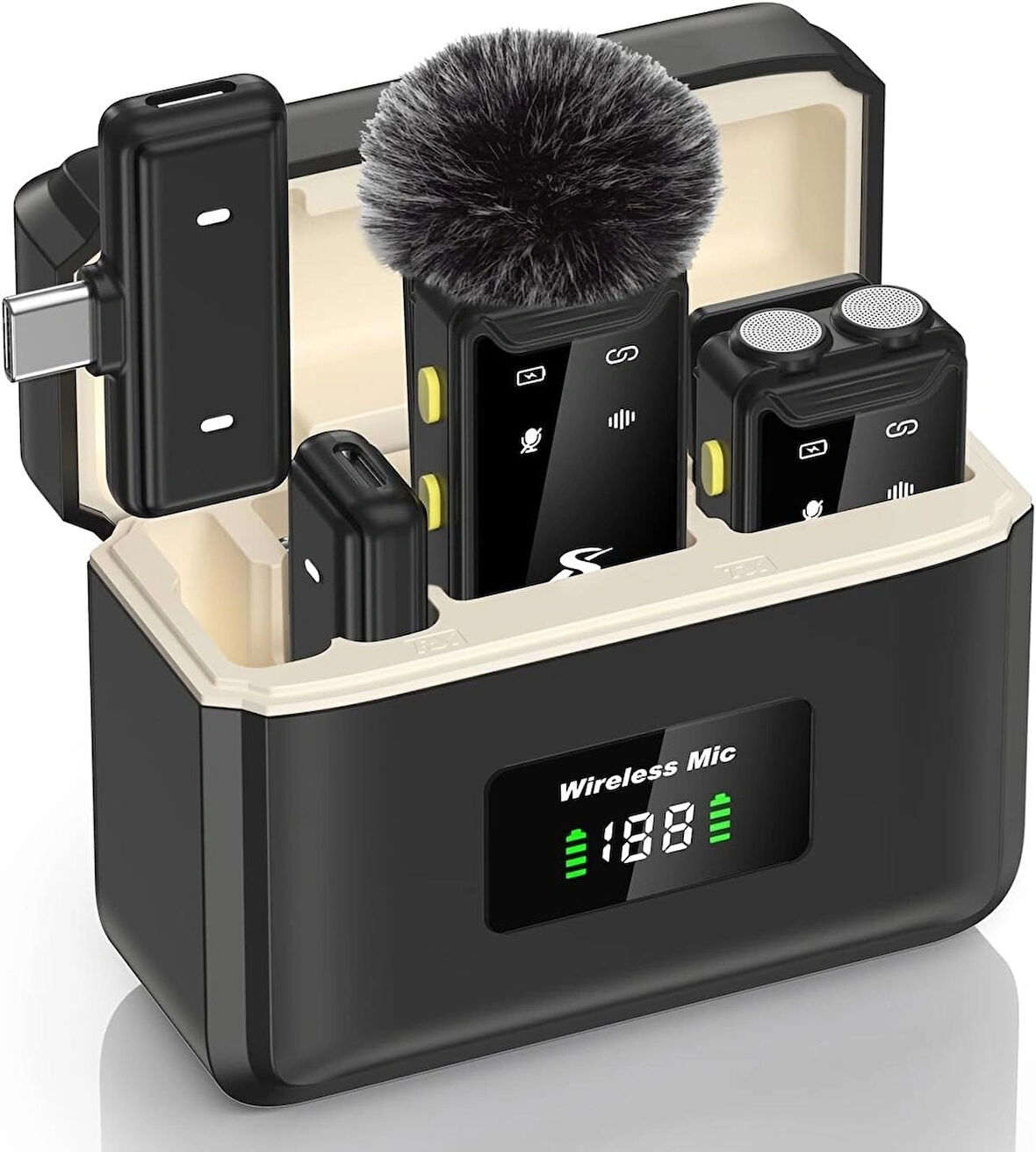 Coverzone Kablosuz Yaka Mikrofonu BT 5.2, Çift Mikrofon, 2.4GHz, 360° Ses Toplama, Şarj Kutulu SX22