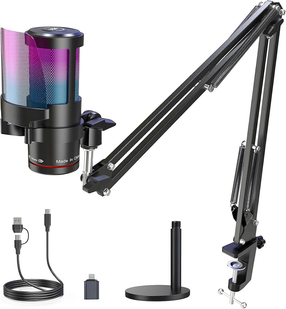 Coverzone RGB Oyun & Yayın Mikrofonu - 192kHz, Gürültü Engelleme, USB, PS5/4 Uyumlu, Masa Standlı | KM8S