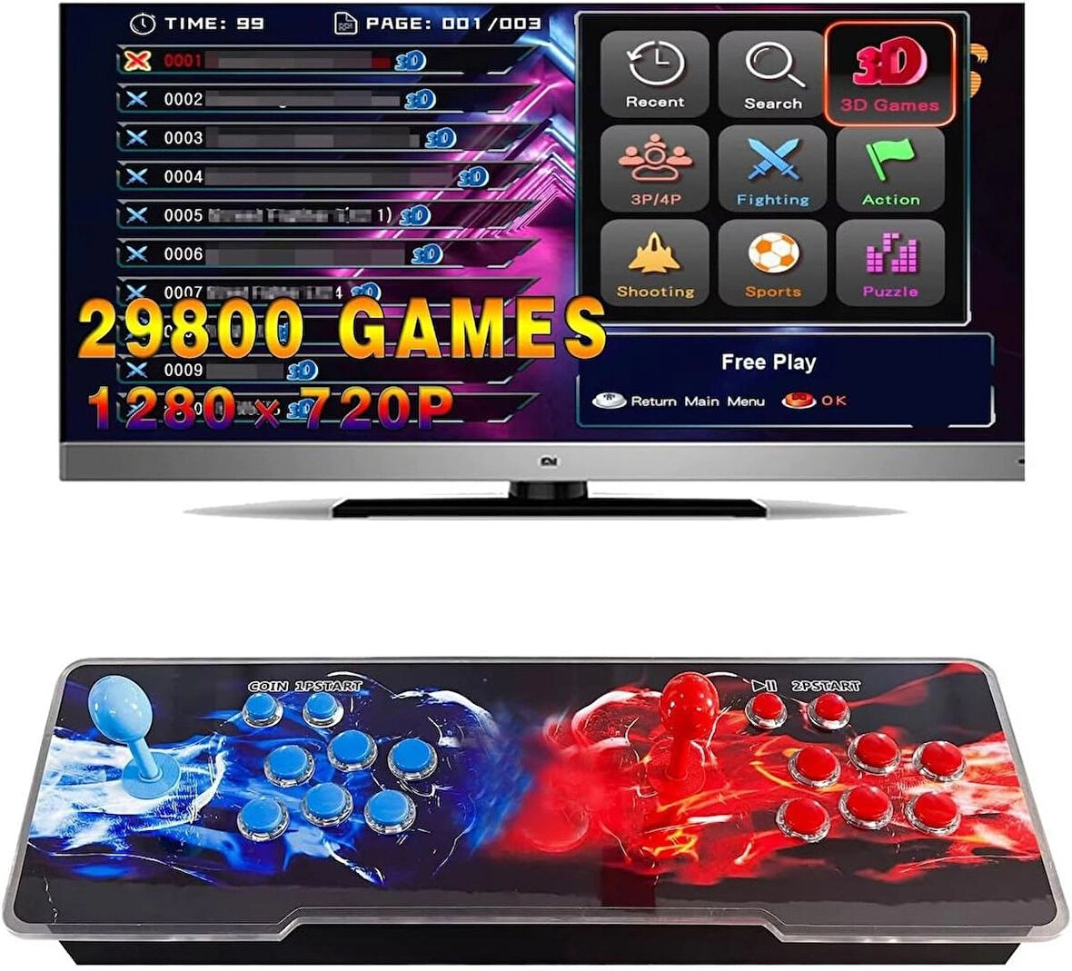 Coverzone Retro Oyun Konsolu 29800 Oyunlu, Tek & 2 Kişilik, 2GB DDR3, 64x22cm, Atari Salonu | LY1913