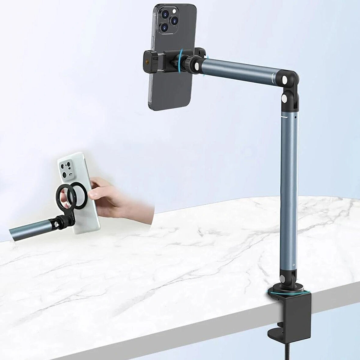 Coverzone Manyetik Masaüstü Stand - 2’si 1 Arada, 360° Ayarlı, Klipsli, Sağlam, Telefon & Tablet İçin EH-311