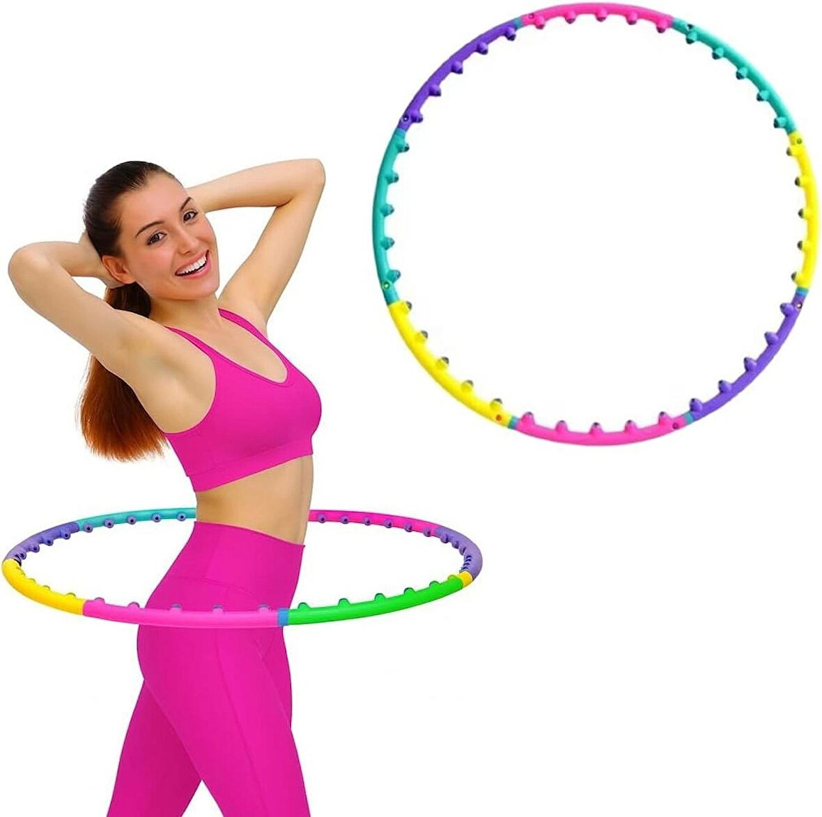 Coverzone Masajlı Hula Hoop - 7 Parça Köpük Kaplama Spor Halkası, Bel ve Karın Egzersiz | JS-6021