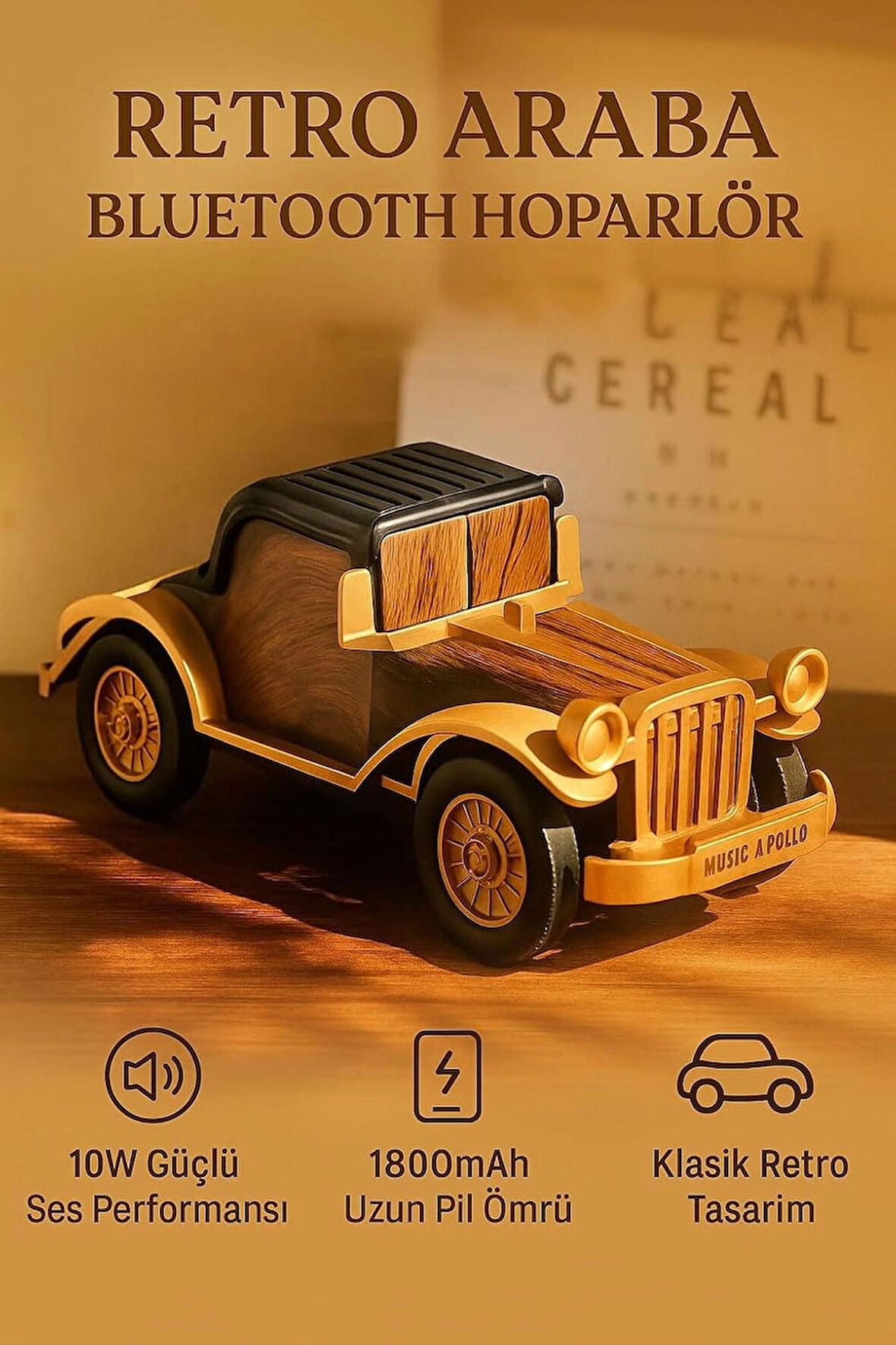 Coverzone Araba Şekilli Retro Hoparlör - Bluetooth, 10W Güçlü Ses, Şarjlı, USB TF AUX Destekli, Dekoratif | A9