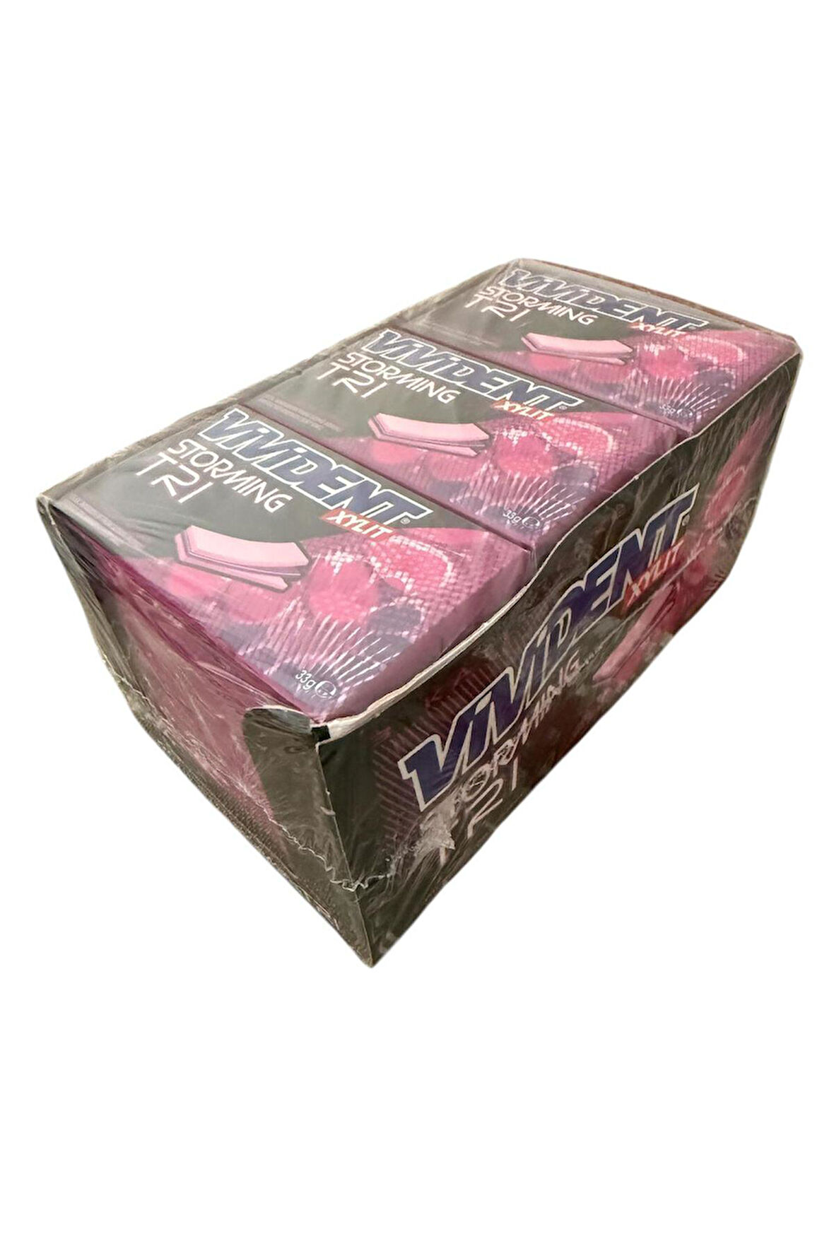 Vivident Storming Çilek, Ahududu ve Frenk Üzümü Aromalı Şekersiz Sakız 33 g x 18 Adet