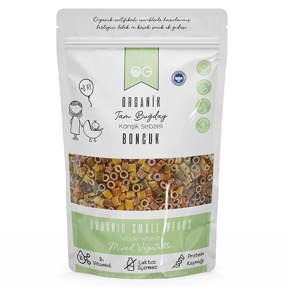 Organik Karışık Sebzeli Tam Buğday Boncuk Makarna 200 Gr +8 Ay