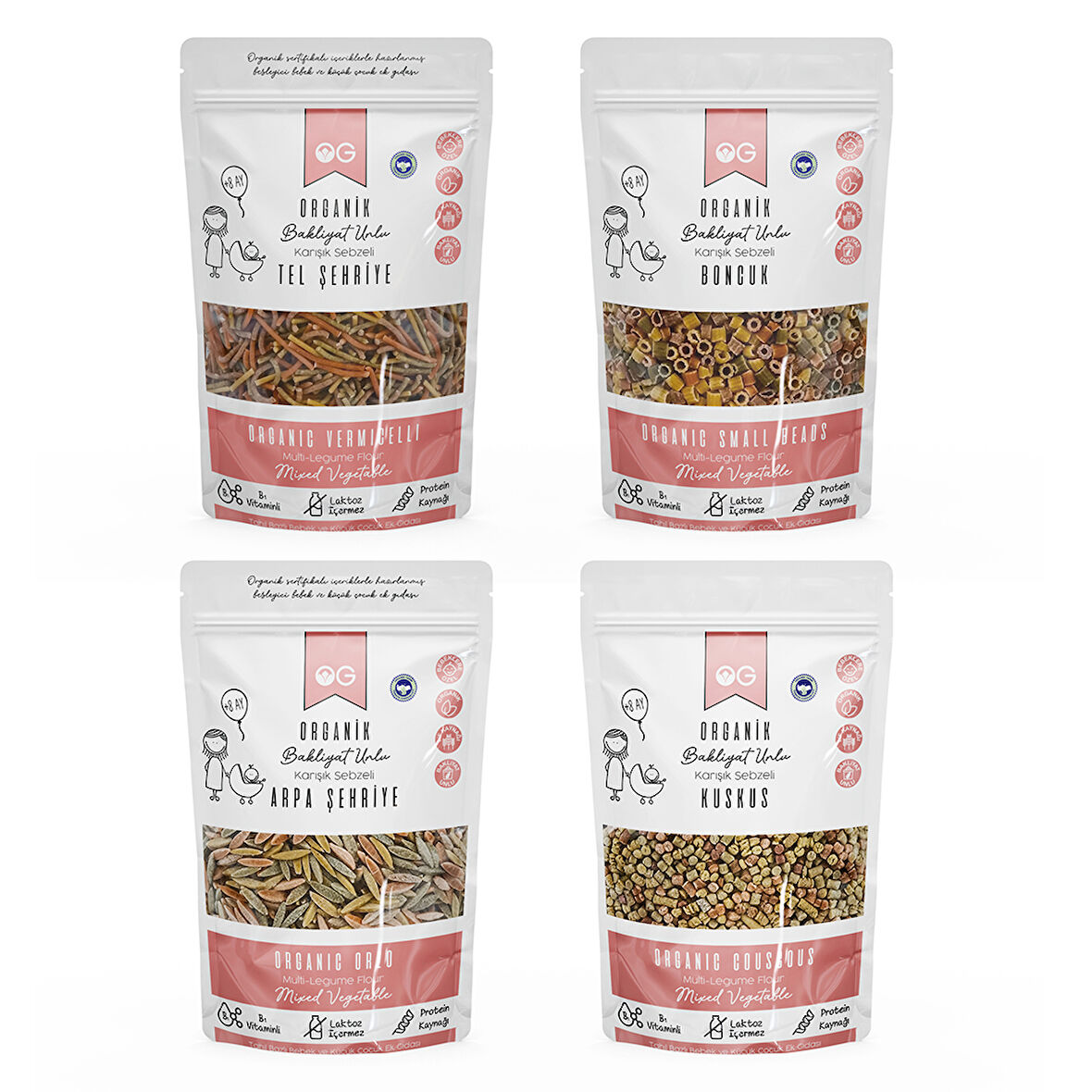 4'lü Organik Bakliyat Unlu Makarna Seti +8 Ay