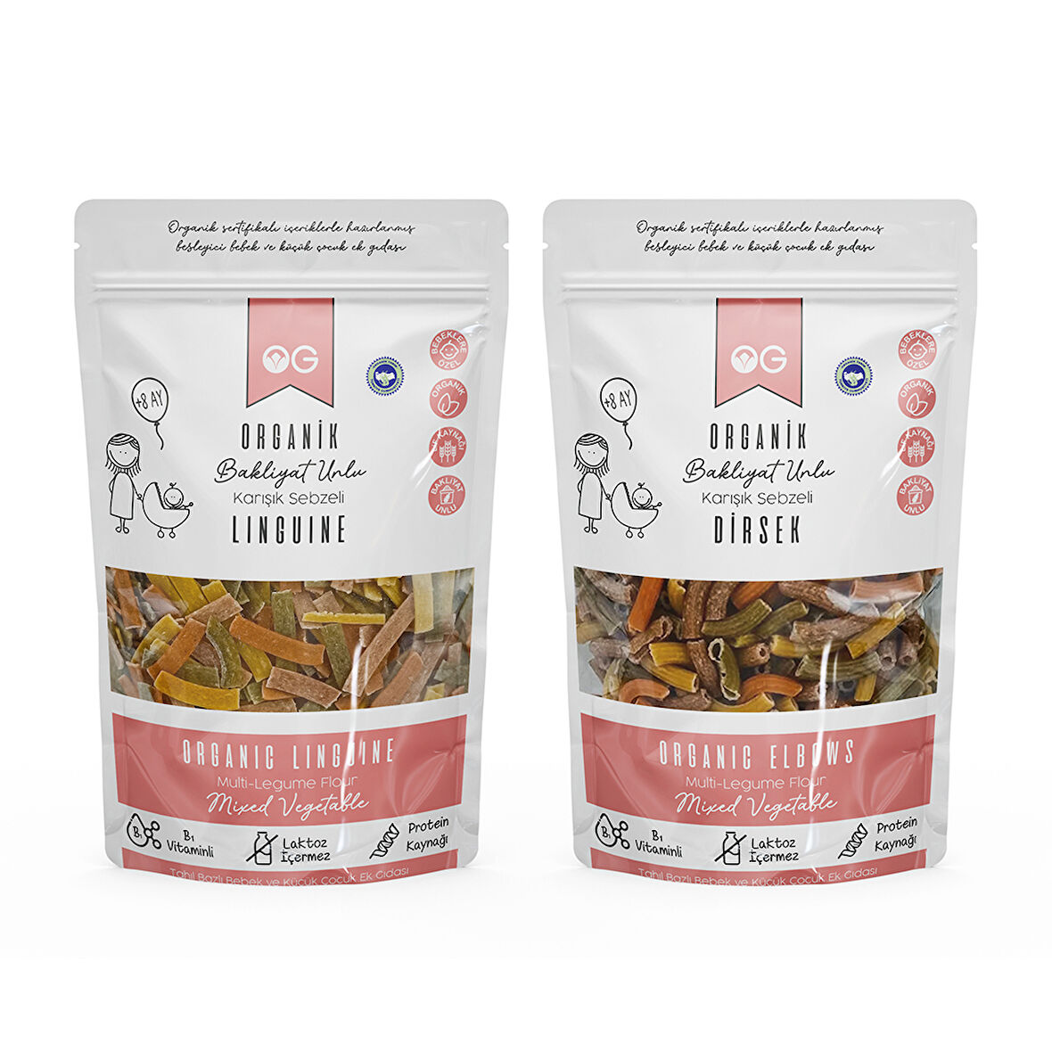 2'li Organik Bakliyat Unlu Makarna Seti +8 Ay