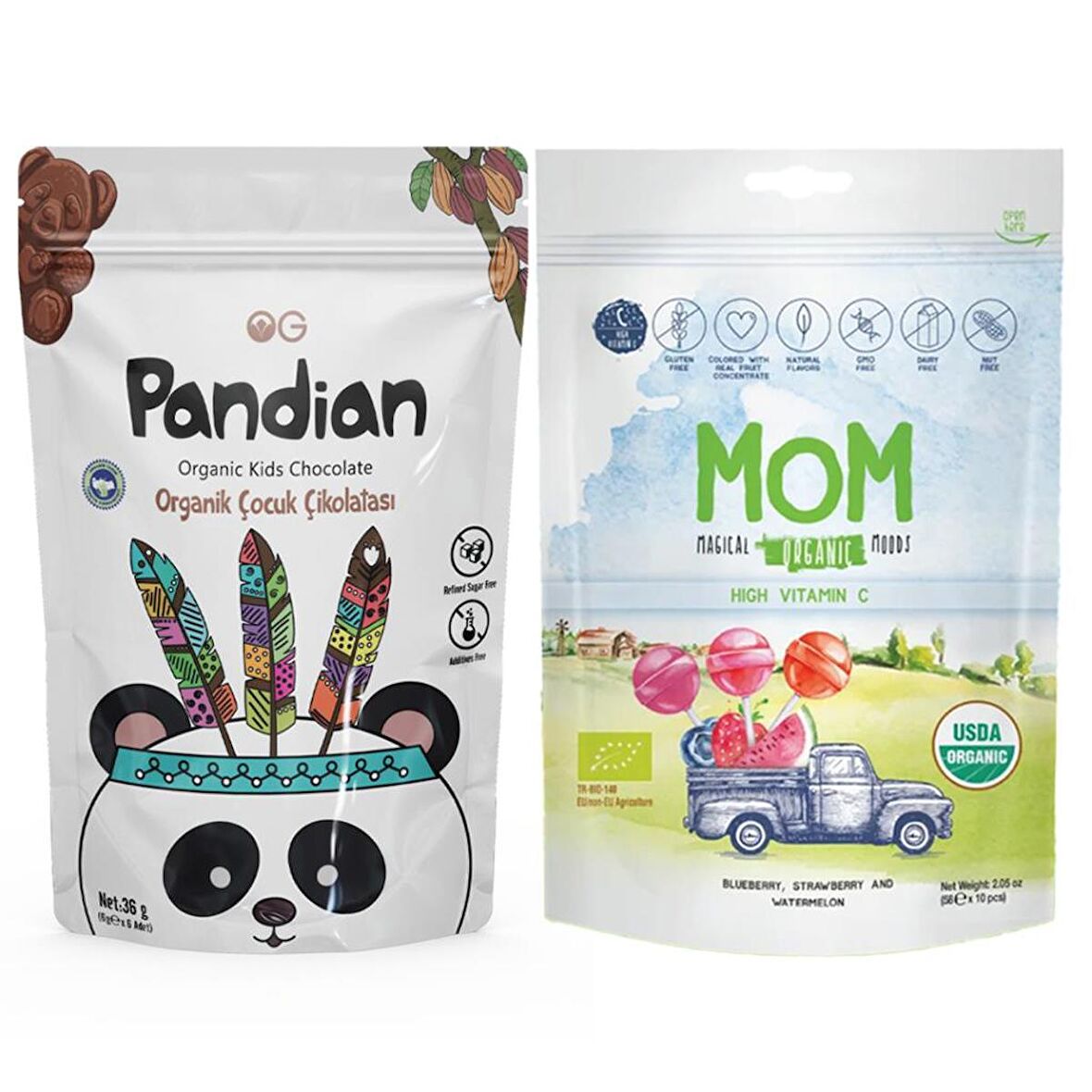 Organik Pandian Çikolata ve Organik Lolipop ( Çocuk Atıştırma Paketi )