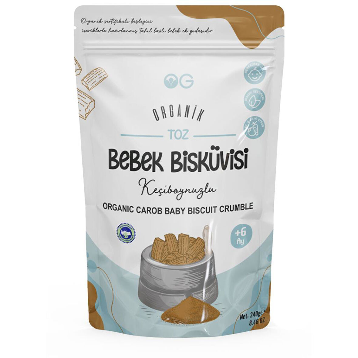 Organik Keçiboynuzlu Toz Bebek Bisküvisi 240 Gr +6 Ay