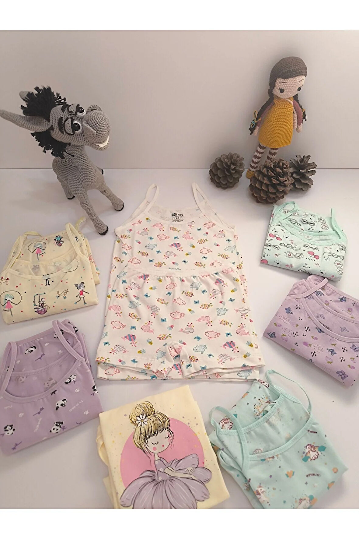 Kız Çocuk Pamuklu İç Çamaşırı 3'lü Takım İp Askılı Atlet Boxer