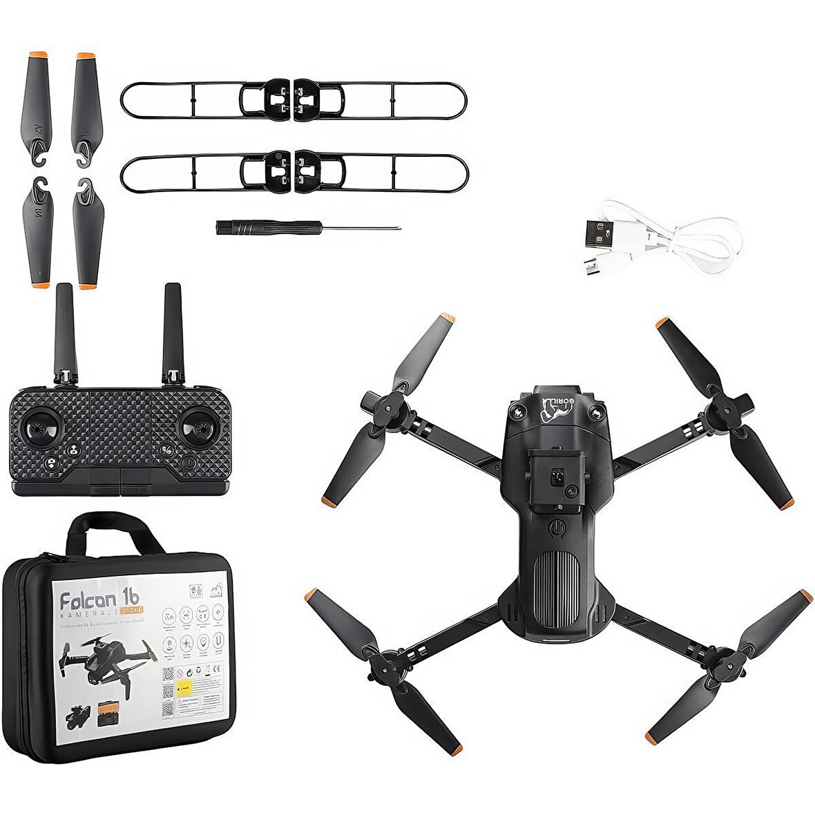 Gorilla Falcon 16 720P HD (2 Bataryalı) Android iOS Uyumlu 360 Derece Engel Sensörlü Kameralı Drone