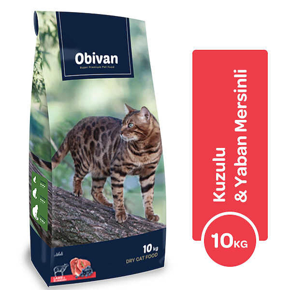 Obivan Kuzu Etli ve Yaban Mersinli Kedi Maması 10 KG