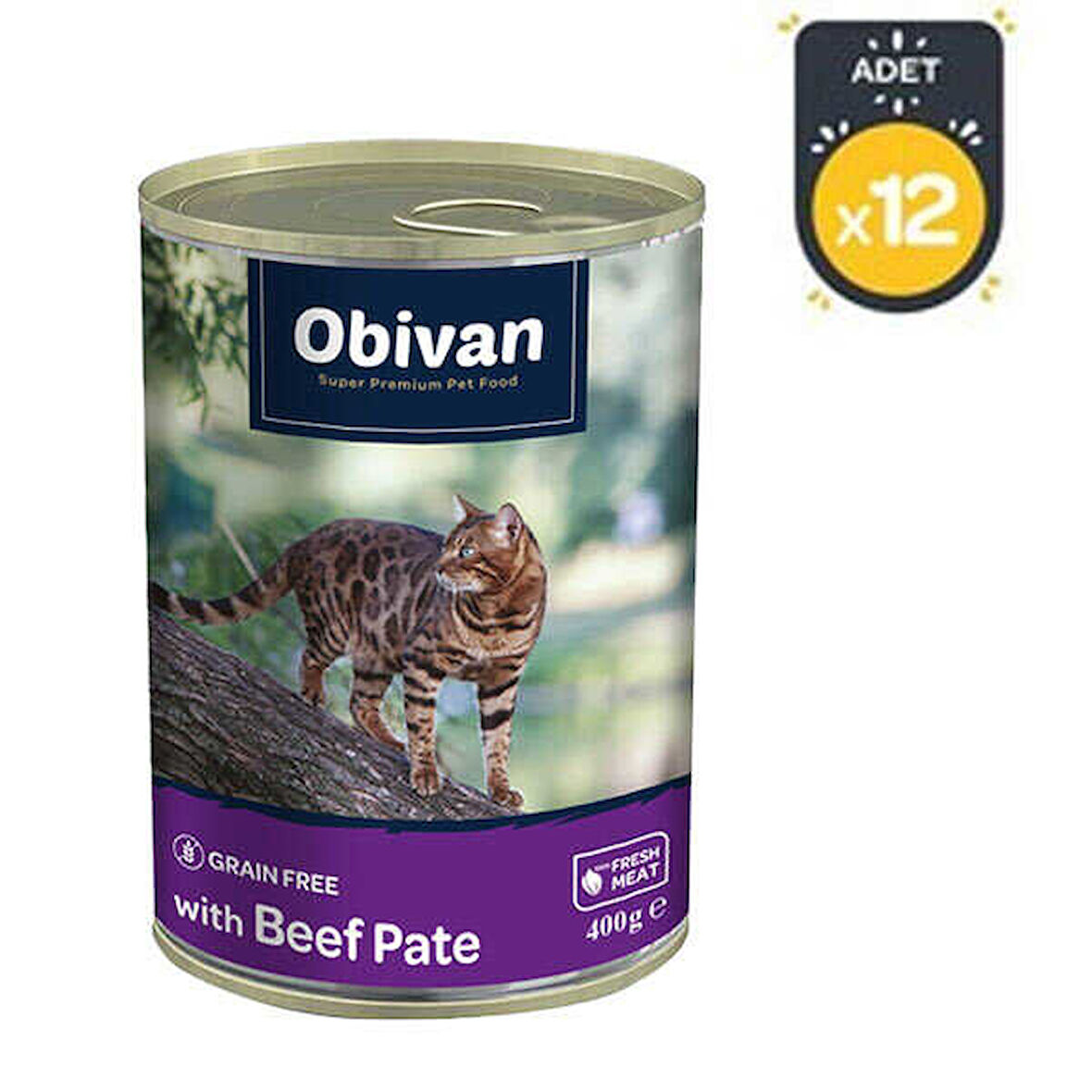 Obivan Tahılsız Sığır Etli Ezme Yetişkin Kedi Konservesi 400 GR x 12 Adet