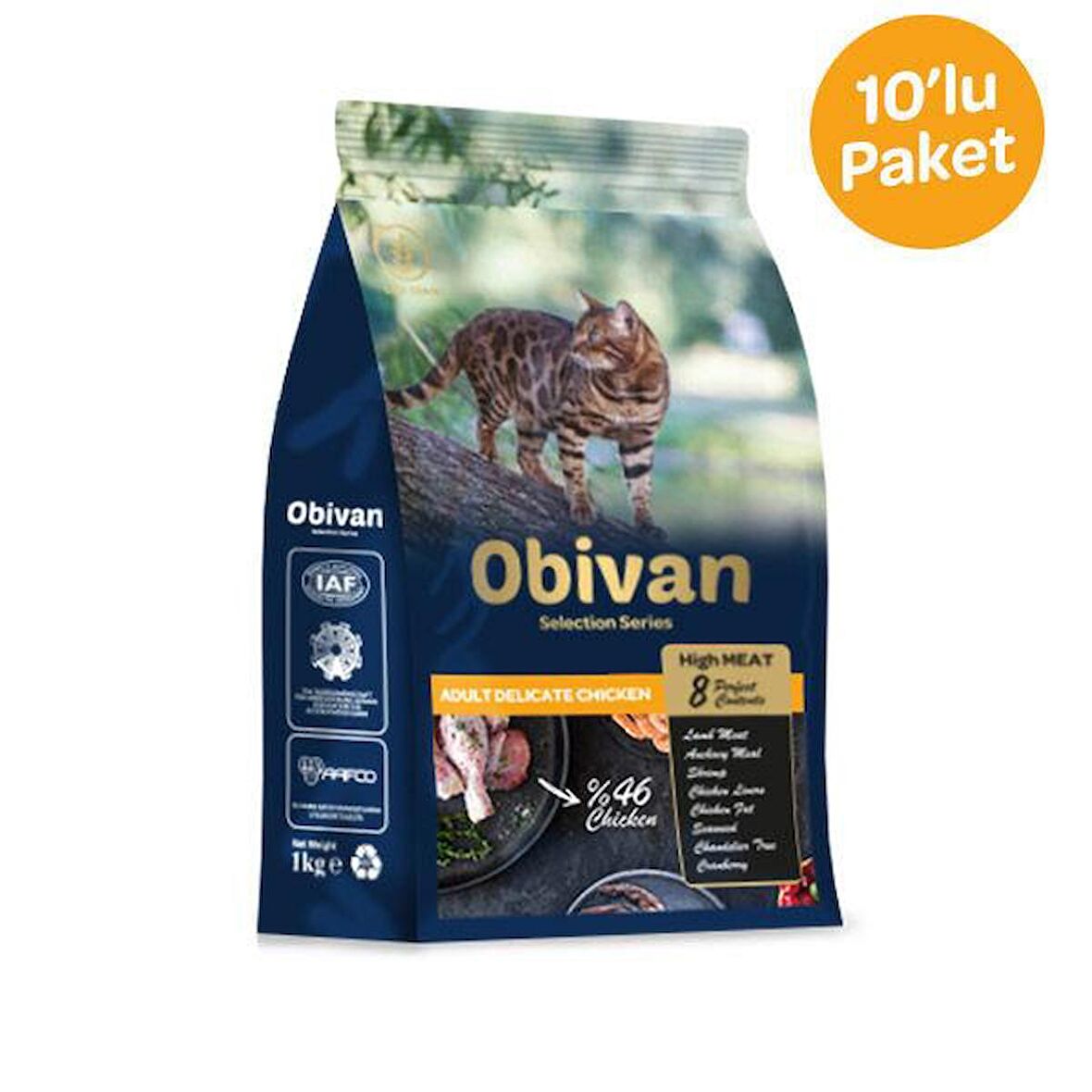 Obivan Low Grain Tavuk Etli Kedi Maması 1 kg x 10 Adet