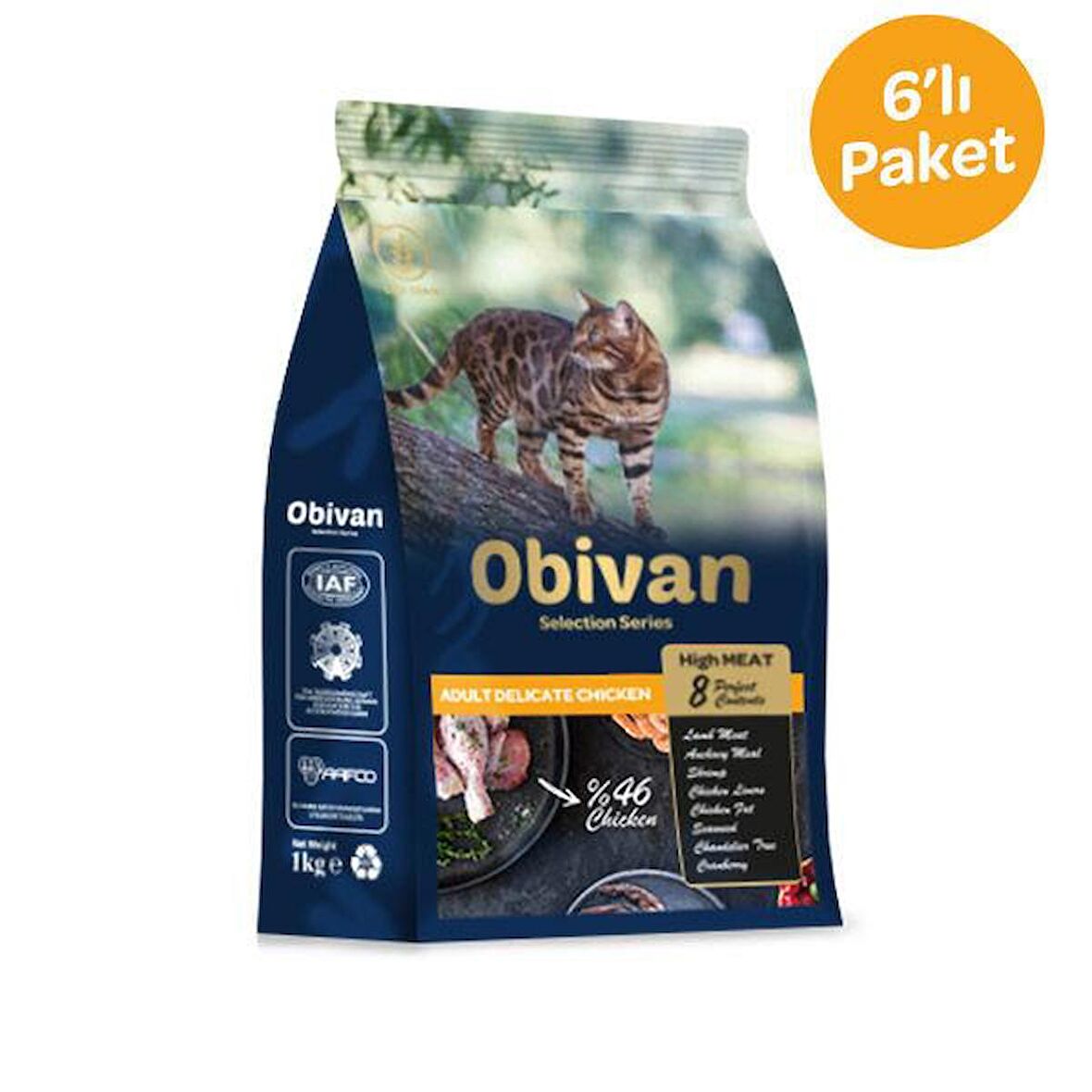 Obivan Low Grain Tavuk Etli Kedi Maması 1 kg x 6 Adet