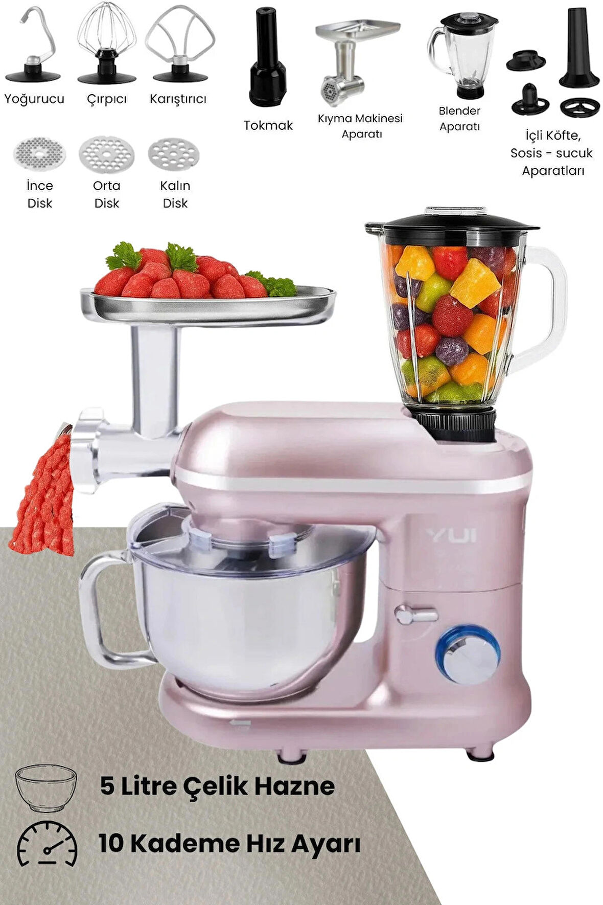 M120 Multi-fonksiyonel 3'ü Bir Arada Stand Mikser Kıyma Setli Ve Blender Özellikli Rose
