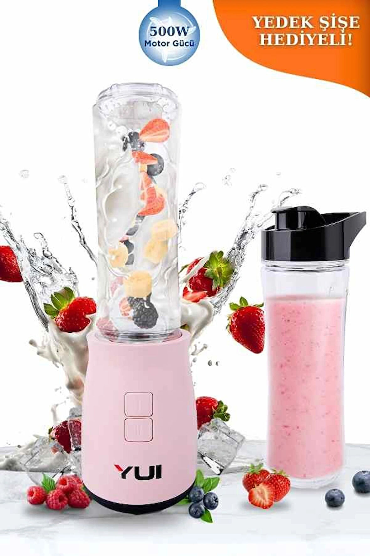 M19 500w Kişisel Smoothie Blender Pembe 1 Adet Yedek Şişe