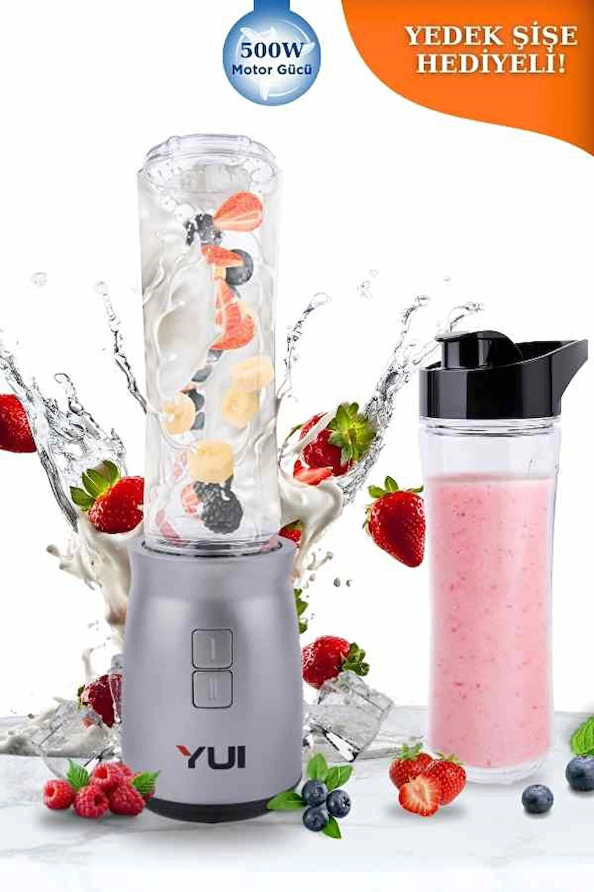 M19 500w Kişisel Smoothie Blender Gri 1 Adet Yedek Şişe