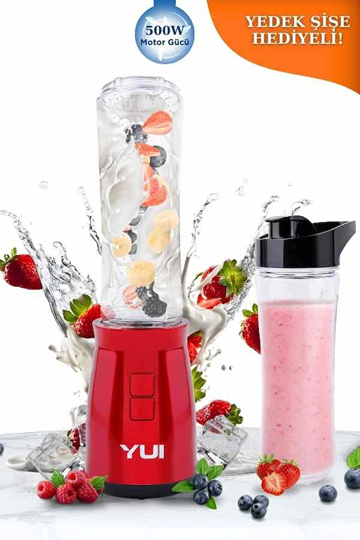 M19 500w Kişisel Smoothie Blender Kırmızı 1 Adet Yedek Şişe