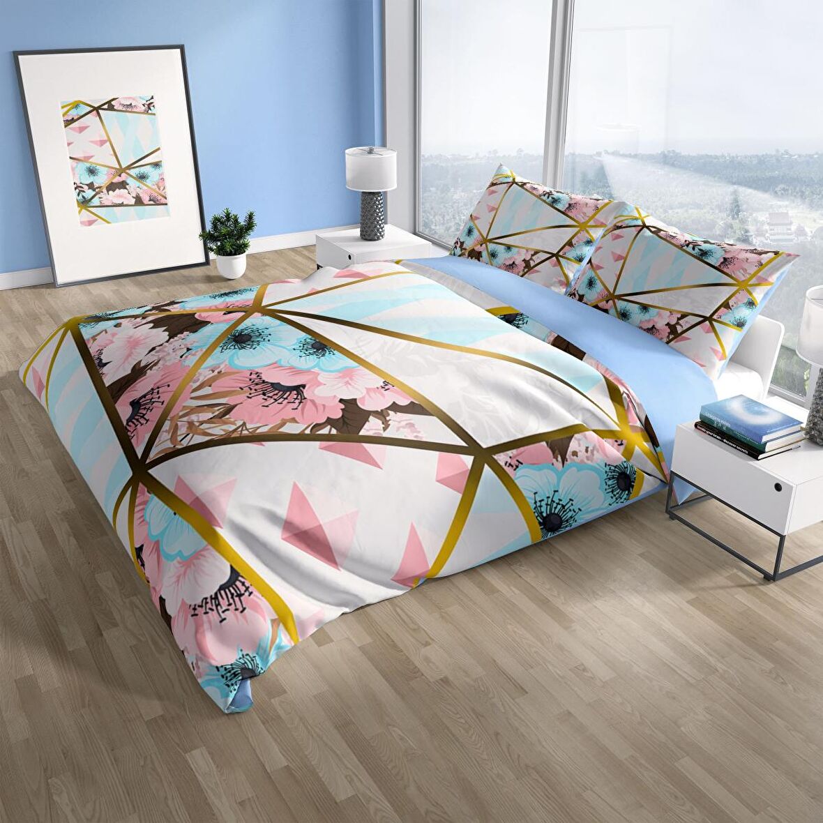 Cattleya Goldline 3D Temalı Pamuk Saten Çift Kişilik Nevresim Takımı