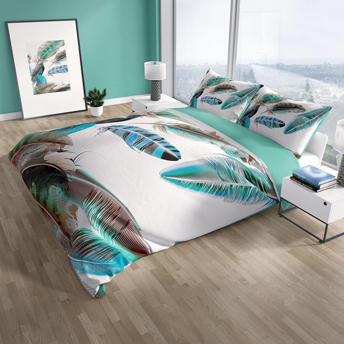 Cattleya New Feather 3D Temalı Pamuk Saten Çift Kişilik Nevresim Takımı