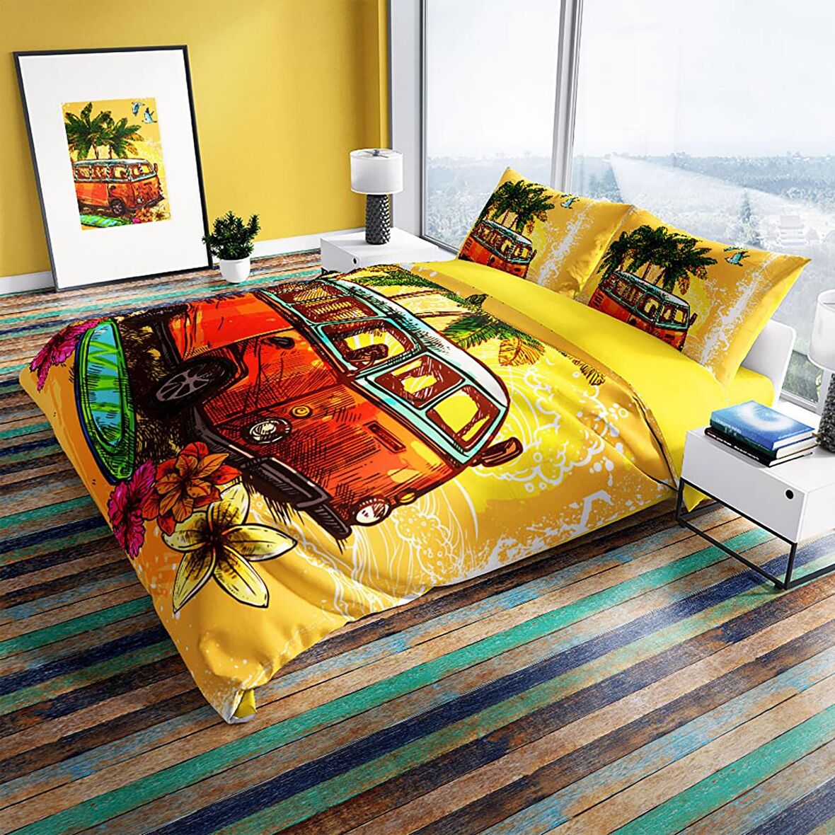 Cattleya Caravan 3D Temalı Pamuk Saten Çift Kişilik Nevresim Takımı