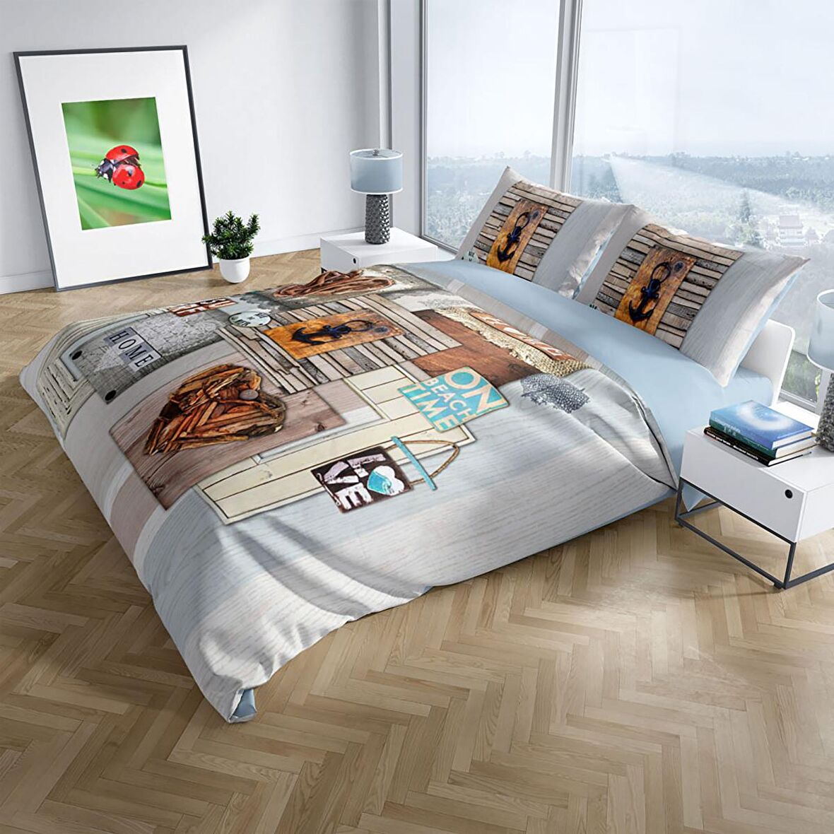 Cattleya La Mer 3D Temalı Pamuk Saten Çift Kişilik Nevresim Takımı