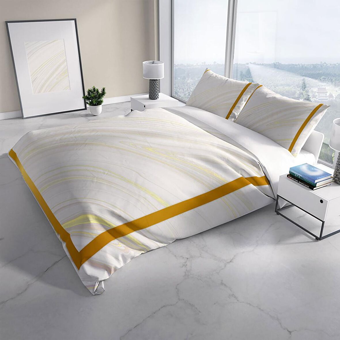 Cattleya White 3D Temalı Pamuk Saten Çift Kişilik Nevresim Takımı