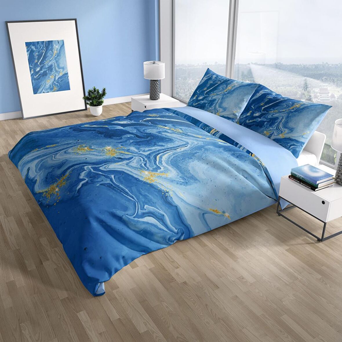 Monohome Perlasera Blue Dream 3D Temalı Pamuk Saten Çift Kişilik Nevresim Takımı