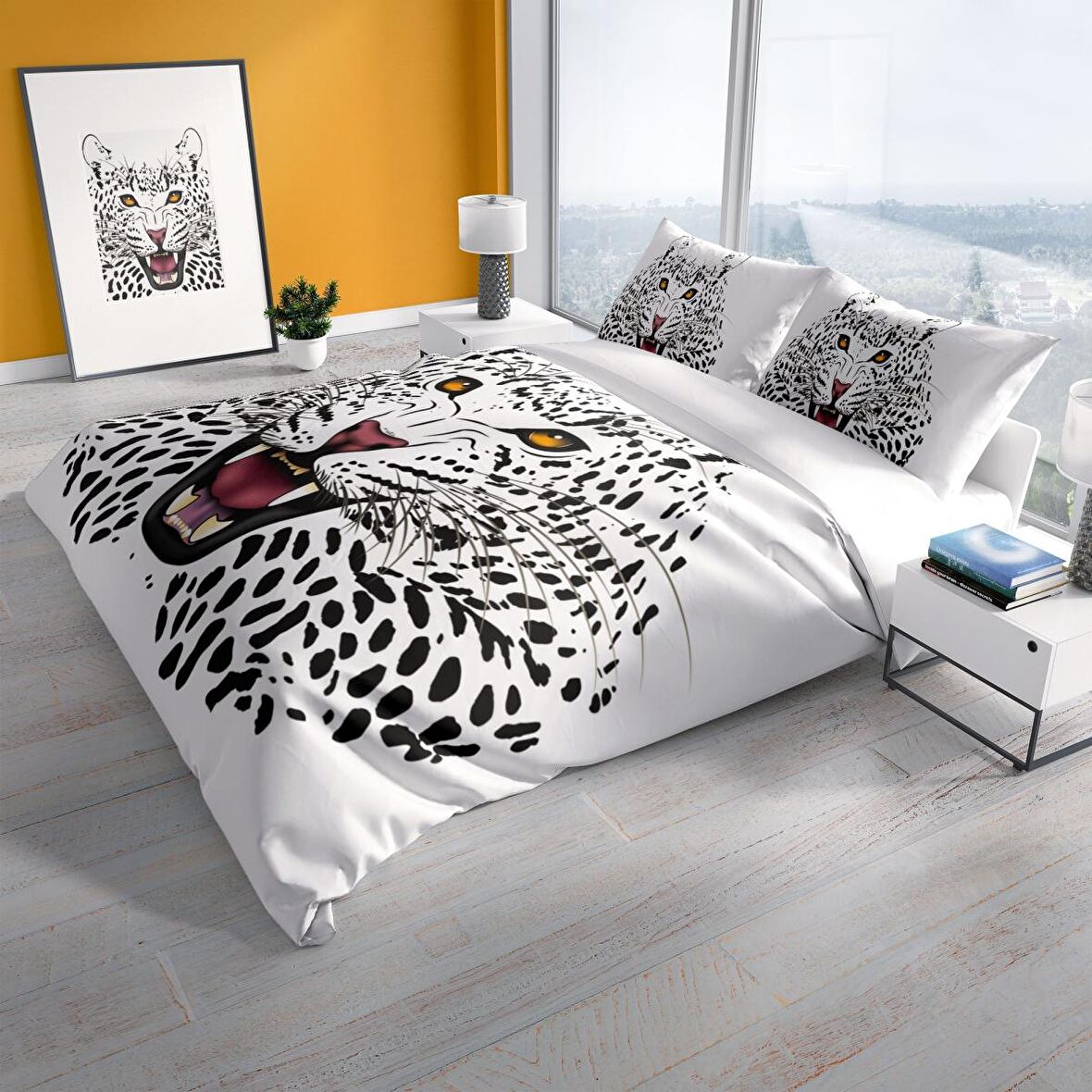 Monohome Perlasera Leopard 3D Temalı Pamuk Saten Çift Kişilik Nevresim Takımı